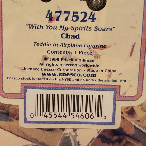 HOST PICK 😊 Vtg 99 Cherished Teddies Chad 477524 Plane Pilot - Picture 5 of 5